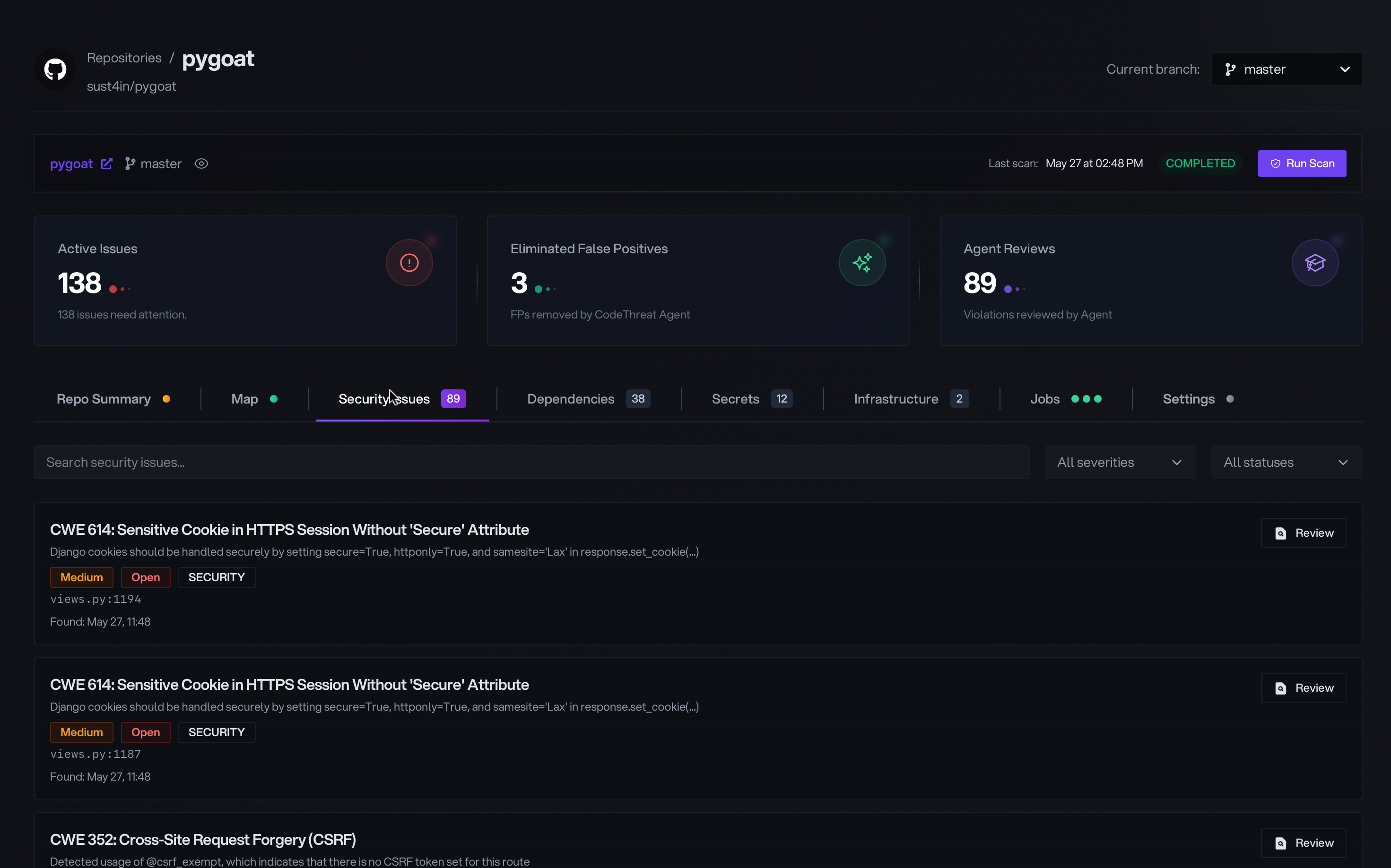 CodeThreat Platform Interface